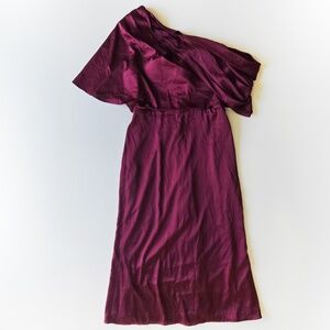 Wear Your Love Burgundy Satin Style Asymmetrical Sleeve Midi Dress Formal